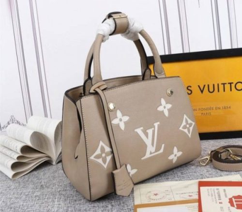 Replica Louis Vuitton Monogram Empreinte Leather Montaigne BB Handbag Turtledove