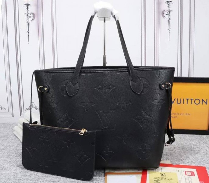 Replica Louis Vuitton Monogram Empreinte Neverfull MM In Black
