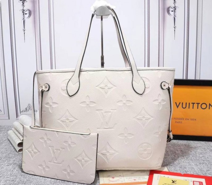 Replica Louis Vuitton Monogram Empreinte Neverfull MM In Cream