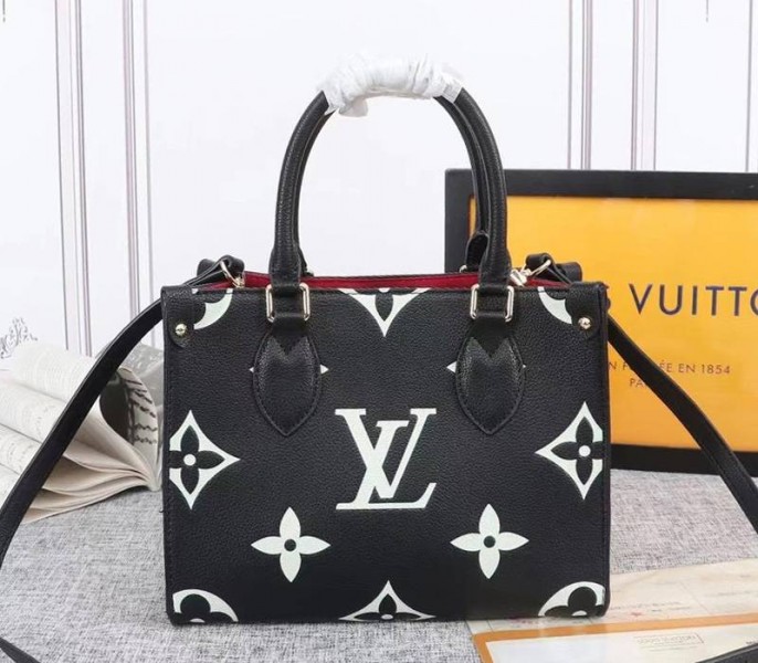 Replica Louis Vuitton Bicolor Monogram Empreinte Leather Onthego PM In Black And Beige