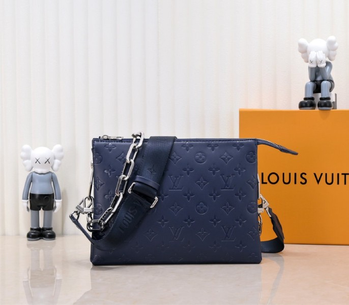 Replica Louis Vuitton Coussin PM In Navy Blue With Jacquard Strap