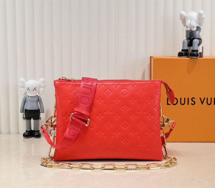 Replica Louis Vuitton Coussin PM In Neon Red With Jacquard Strap