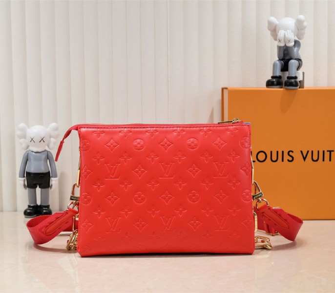 Replica Louis Vuitton Coussin PM In Neon Red With Jacquard Strap - Image 2