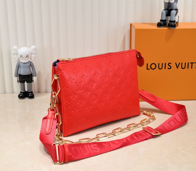 Replica Louis Vuitton Coussin PM In Neon Red With Jacquard Strap - Image 3