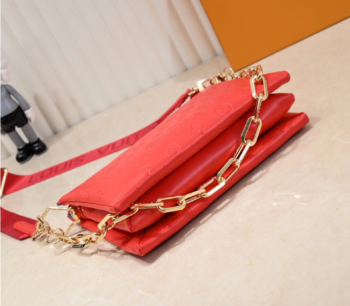 Replica Louis Vuitton Coussin PM In Neon Red With Jacquard Strap - Image 4