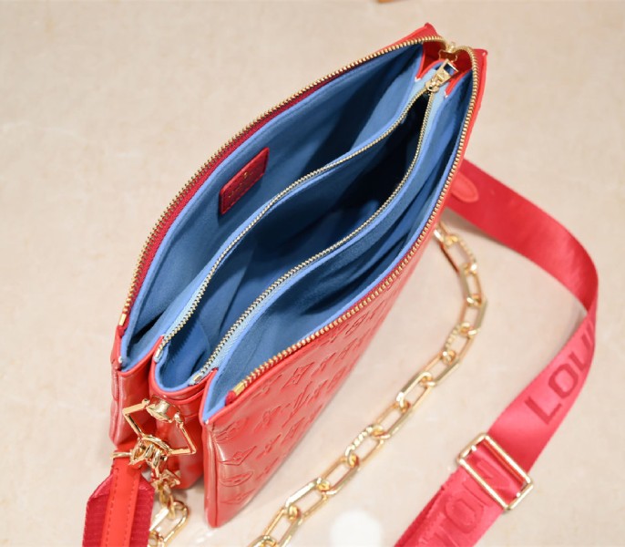 Replica Louis Vuitton Coussin PM In Neon Red With Jacquard Strap - Image 5