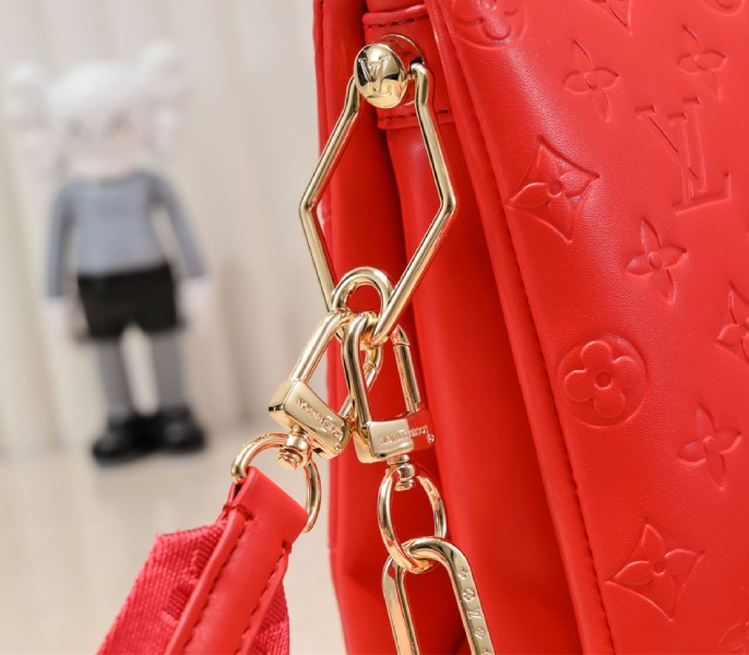 Replica Louis Vuitton Coussin PM In Neon Red With Jacquard Strap - Image 7