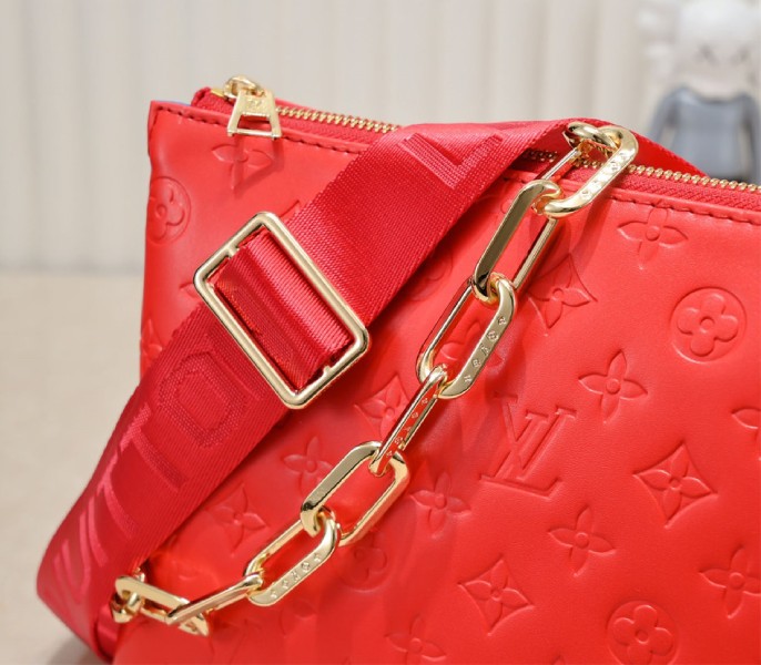 Replica Louis Vuitton Coussin PM In Neon Red With Jacquard Strap - Image 8