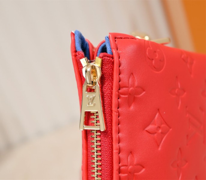 Replica Louis Vuitton Coussin PM In Neon Red With Jacquard Strap - Image 9