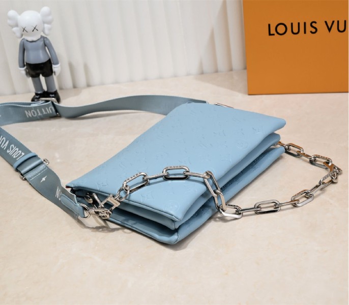 Replica Louis Vuitton Coussin PM In Turquoise Blue With Jacquard Strap - Image 4