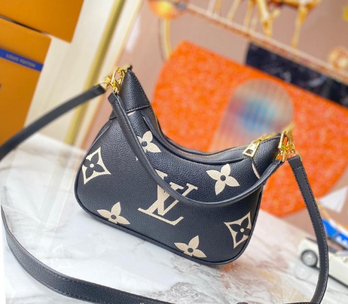 Replica Louis Vuitton Bicolor Monogram Empreinte Leather Bagatelle Mini In Black