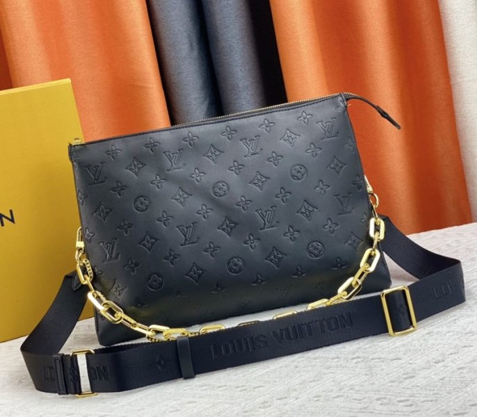 Replica Louis Vuitton Coussin MM In Black With Jacquard Strap