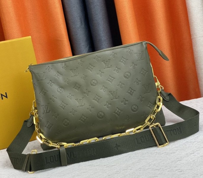 Replica Louis Vuitton Coussin MM In Khaki With Jacquard Strap