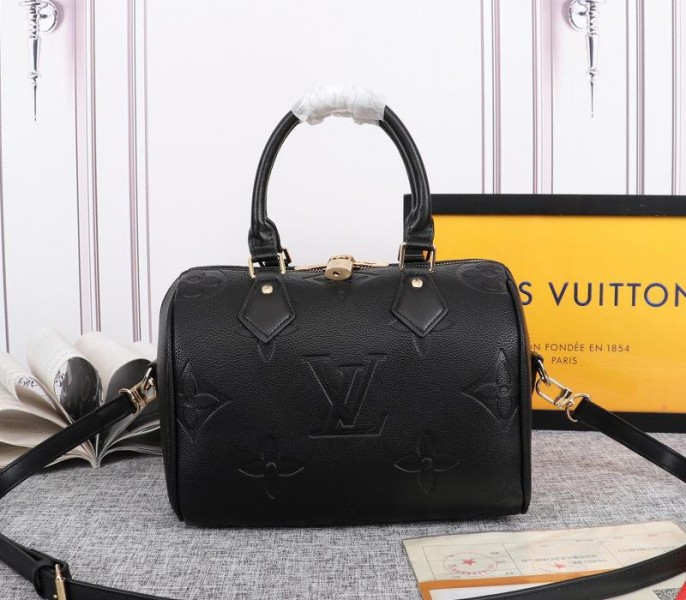 Replica Louis Vuitton Monogram Empreinte Leather Speedy Bandouliere 25 In Black