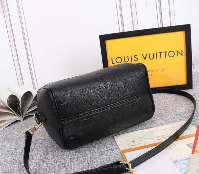 Replica Louis Vuitton Monogram Empreinte Leather Speedy Bandouliere 25 In Black - Image 4