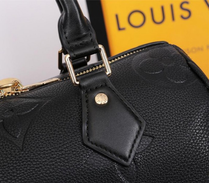 Replica Louis Vuitton Monogram Empreinte Leather Speedy Bandouliere 25 In Black - Image 7