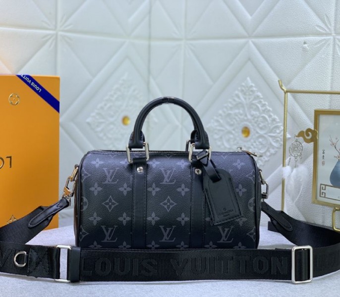 Replica Louis Vuitton Monogram Eclipse Canvas Keepall Bandouliere 25 Travel
