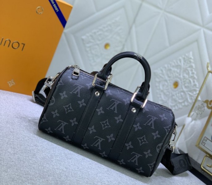 Replica Louis Vuitton Monogram Eclipse Canvas Keepall Bandouliere 25 Travel - Image 3