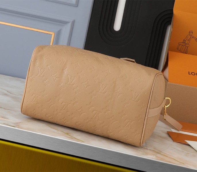 Replica Louis Vuitton Monogram Empreinte Speedy Soft 30 In Apricot - Image 3