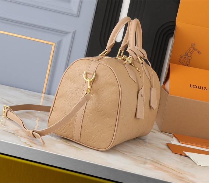 Replica Louis Vuitton Monogram Empreinte Speedy Soft 30 In Apricot - Image 4
