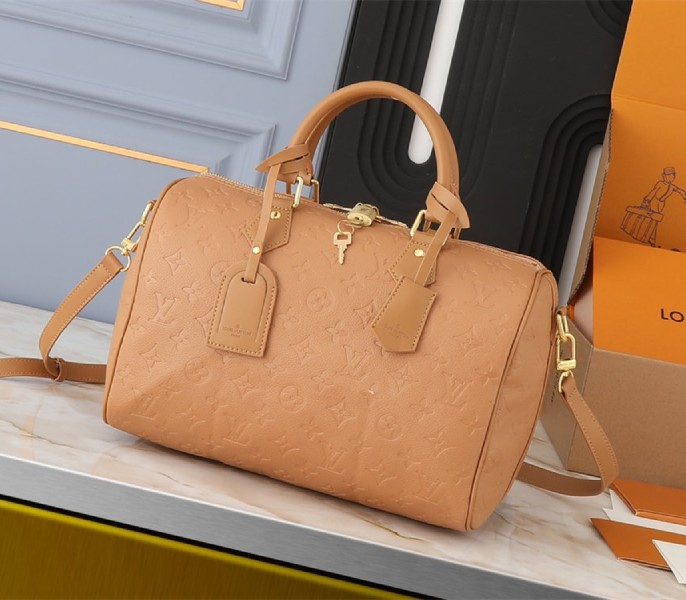Replica Louis Vuitton Monogram Empreinte Speedy Soft 30 In Arizona Beige