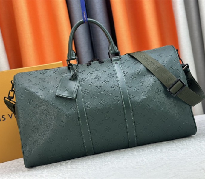 Replica Louis Vuitton Taurillon Leather Keepall Bandouliere 50 In Borneo Green