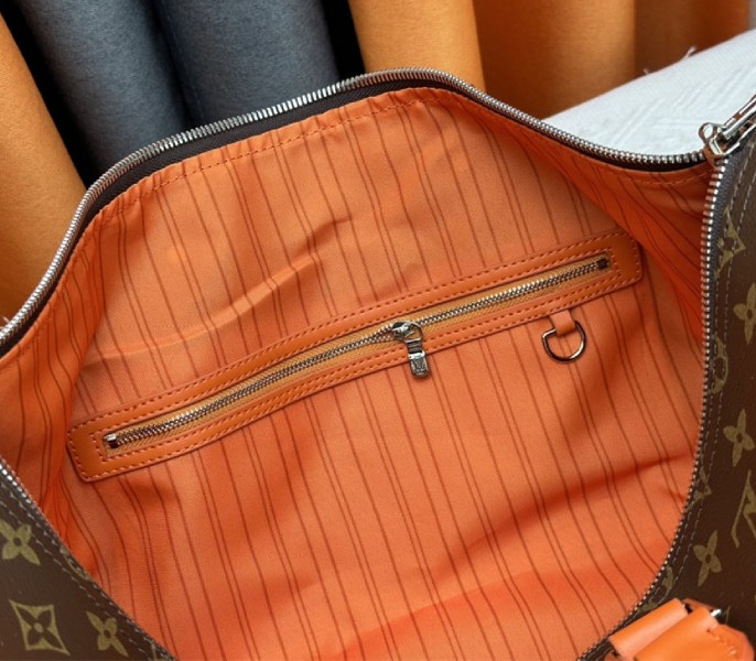 Replica Louis Vuitton Monogram Macassar Canvas Keepall Bandouliere 50 In Tangerine Orange - Image 7