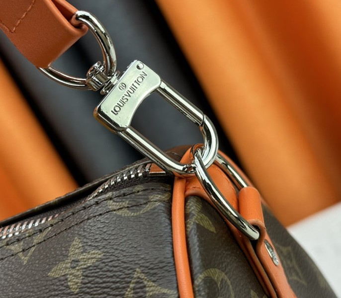Replica Louis Vuitton Monogram Macassar Canvas Keepall Bandouliere 50 In Tangerine Orange - Image 9