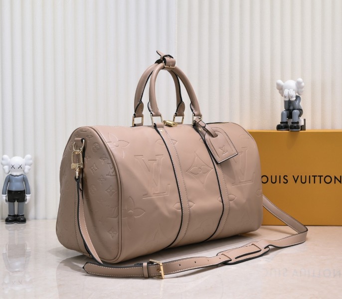 Replica Louis Vuitton Monogram Empreinte Keepall Bandouliere 45 In Tourterelle Gray - Image 2