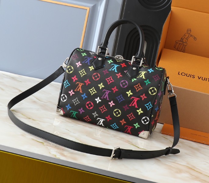 Replica Louis Vuitton X TM Multicolored Speedy Bandouliere 25 In Black - Image 2