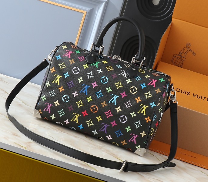 Replica Louis Vuitton X TM Multicolored Speedy Bandouliere 30 In Black - Image 2