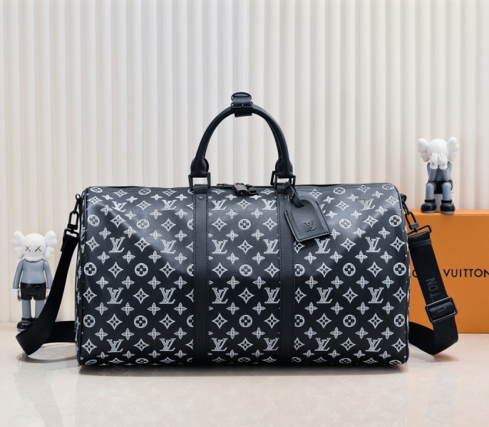 Replica Louis Vuitton Monogram Shadow Keepall Bandouliere 50 In Black