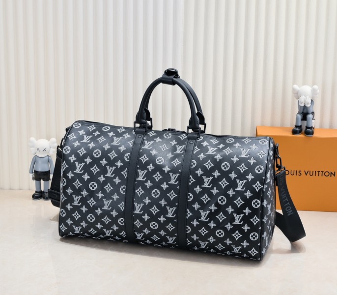 Replica Louis Vuitton Monogram Shadow Keepall Bandouliere 50 In Black - Image 3