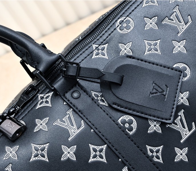 Replica Louis Vuitton Monogram Shadow Keepall Bandouliere 50 In Black - Image 9