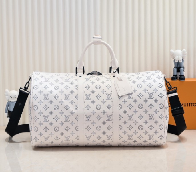 Replica Louis Vuitton Monogram Shadow Keepall Bandouliere 50 In White