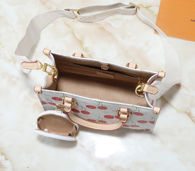 Replica Louis Vuitton X TM Monogram Cherry Canvas Onthego PM In White - Image 5