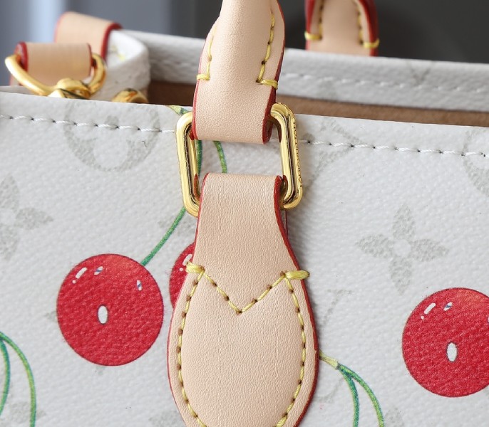 Replica Louis Vuitton X TM Monogram Cherry Canvas Onthego PM In White - Image 8