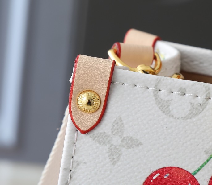 Replica Louis Vuitton X TM Monogram Cherry Canvas Onthego PM In White - Image 9