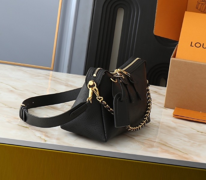 Replica Louis Vuitton Mahina Hand It All PM In Black With Floral Twist - Image 2