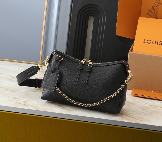 Replica Louis Vuitton Mahina Hand It All PM In Black With Floral Twist