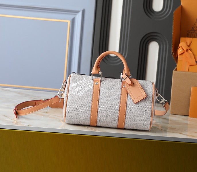 Replica Louis Vuitton Monogram Heritage Canvas Keepall Bandouliere 25 In Linen M27161