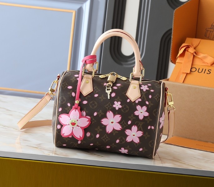 Replica Louis Vuitton LV X TM Monogram Canvas Speedy Bandouliere 25 With Sakura M14174