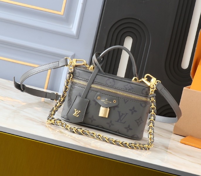Replica Louis Vuitton Monogram Ink Vanity Chain Pouch In Trianon Gray