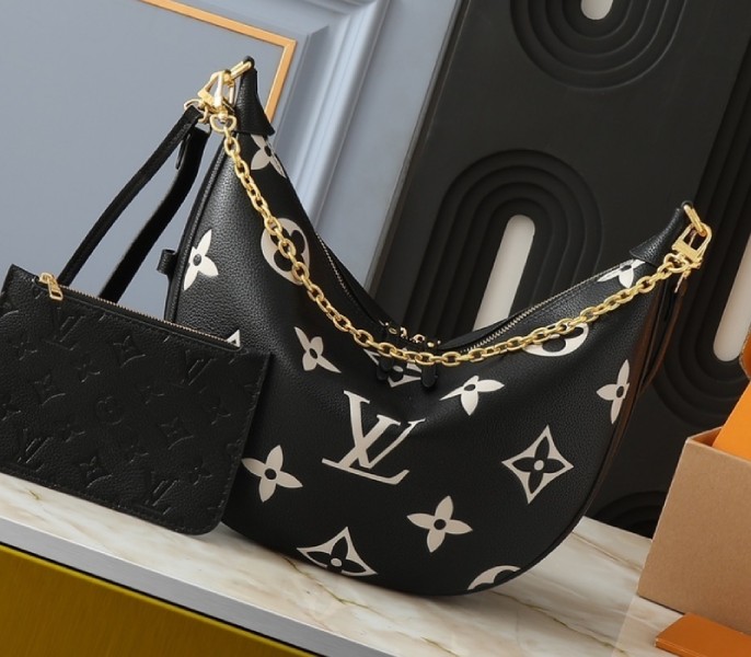 Replica Louis Vuitton Bicolor Monogram Empreinte Loop Hobo Bag In Black And Cream