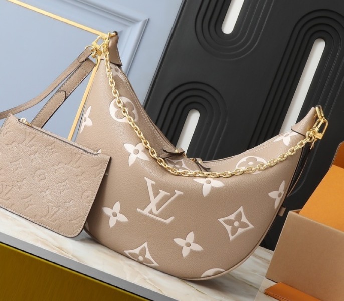 Replica Louis Vuitton Bicolor Monogram Empreinte Loop Hobo Bag In Dove Gray And Cream M46738