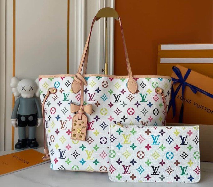 Replica Louis Vuitton X TM Multicolored Neverfull MM In White M27787