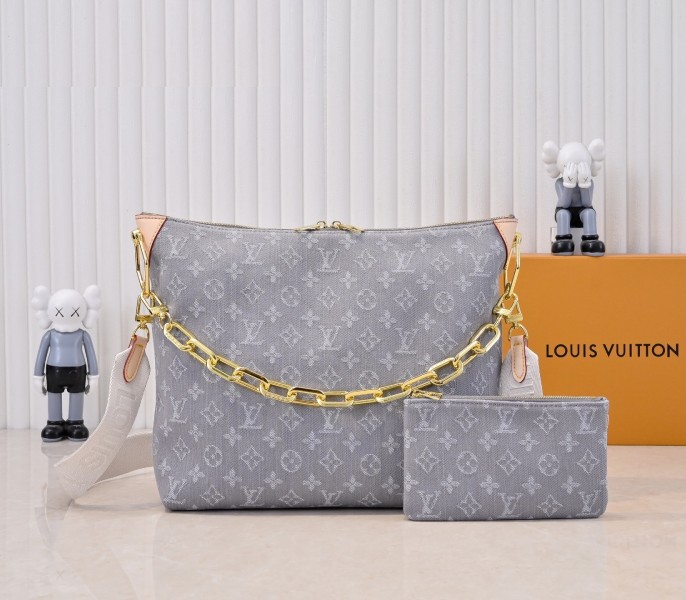 Replica Louis Vuitton Monogram Denim Coussin Hobo MM In Washed Gray M13390